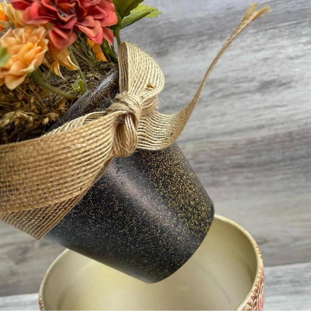 Flower Pot With Faux Flower Arrangement Made In Italy Hand Painted